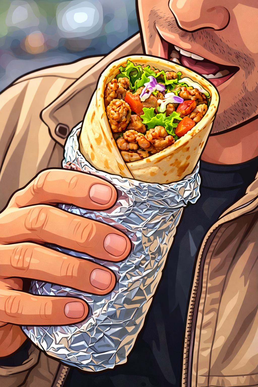 Person holder en rullekebab